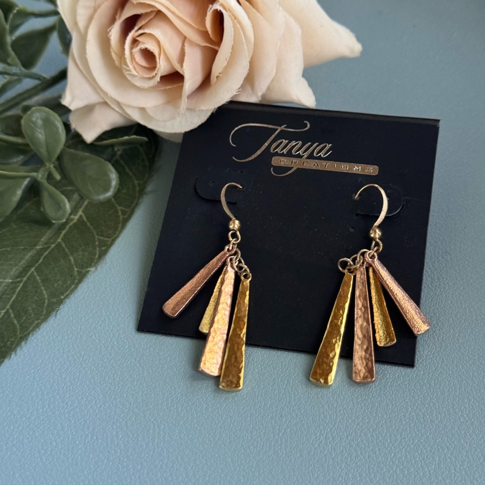 Gold and Copper Hammered Earrings